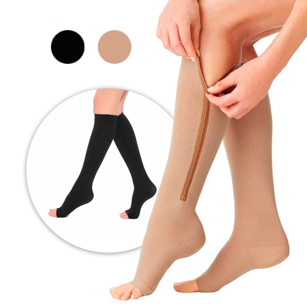 Calzini a compressione con cerniera 2 paia di elastici a punta aperta calzini sportivi fascia da polso adatto per gambe vene varicose Icecode 
