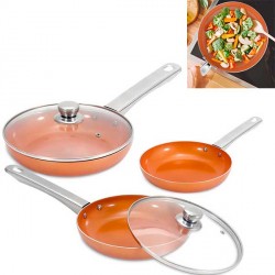 3 Padelle Copper In Rame + 5 Coltelli Chef